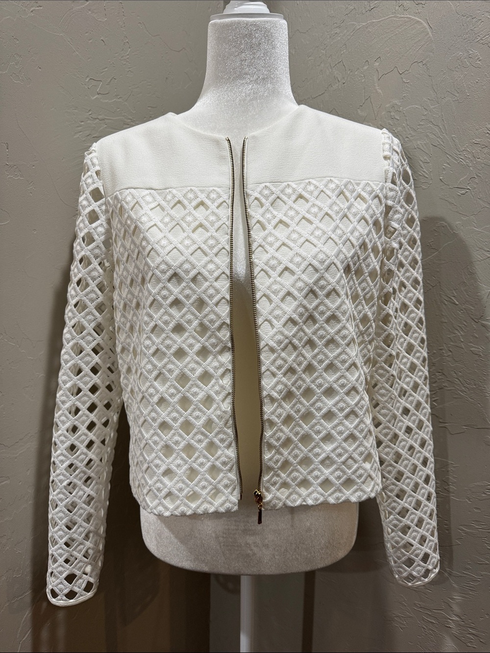 ANTONIO MELANI White Openwork Zip-Front Blazer